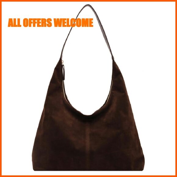 Handbags - Suede Crescent Shoulder Tote Bag - Top Handle Crossbody Purse for Work Travel